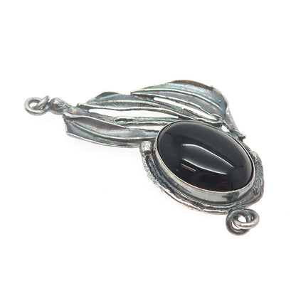 AVI SOFFER Sterling Vintage Israel Onyx Modernist Feather Centerpiece Pendant