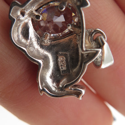 925 Sterling Silver Vintage Round-Cut C Z Elephant Mini Charm Pendant