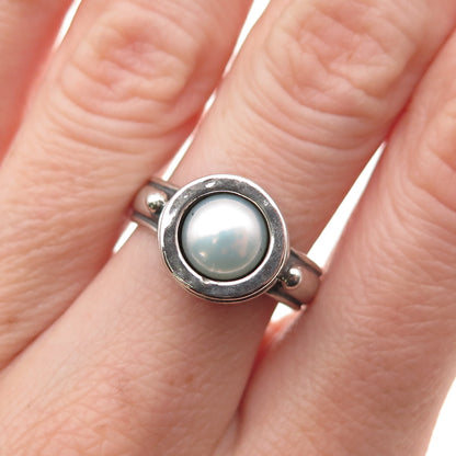Didae 925 Sterling Silver Vintage Israel Real Pearl Oxidized Ring Size 7