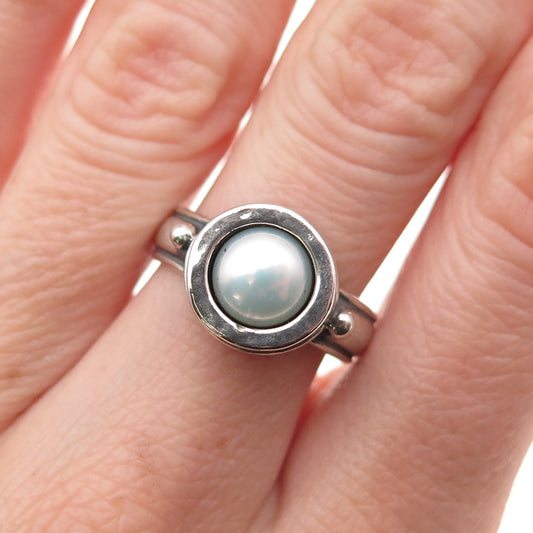 Didae 925 Sterling Silver Vintage Israel Real Pearl Oxidized Ring Size 7