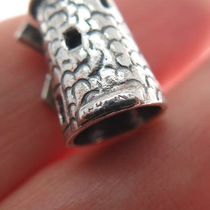 925 Sterling Silver Antique Art Deco Windmill Minimalist 3D Charm Pendant