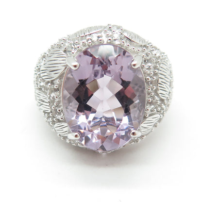 DSMK 925 Sterling Silver Oval-Cut Amethyst & White Topaz Gem Dome Ring Size 7