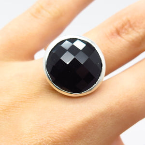 925 Sterling Silver Vintage Real Checkered Melanite Gemstone Ring Size 8