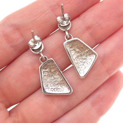 925 Sterling Silver Vintage Real Tyrone Turquoise Modernist Dangle Earrings
