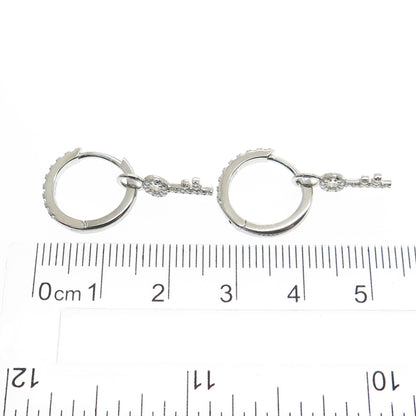 HAN 925 Sterling Silver Round-Cut C Z Key Charm Hoop Earrings