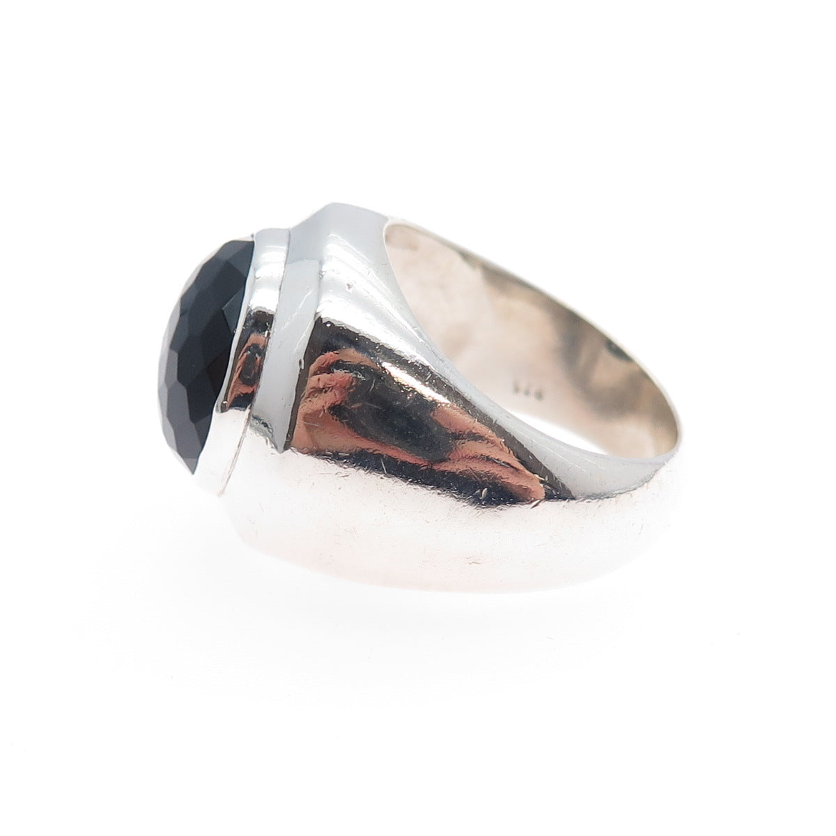 925 Sterling Silver Vintage Real Black Onyx Modernist Ring Size 8.75