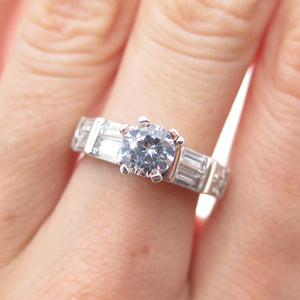 925 Sterling Silver Round & Emerald-Cut C Z Engagement Ring Size 7.25