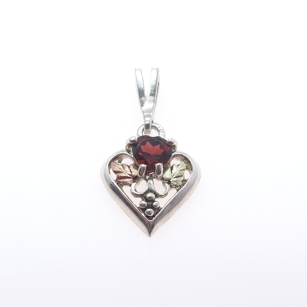COLEMAN Sterling 12K Rose Yellow Gold Vintage Real Red Garnet Heart Mini Pendant