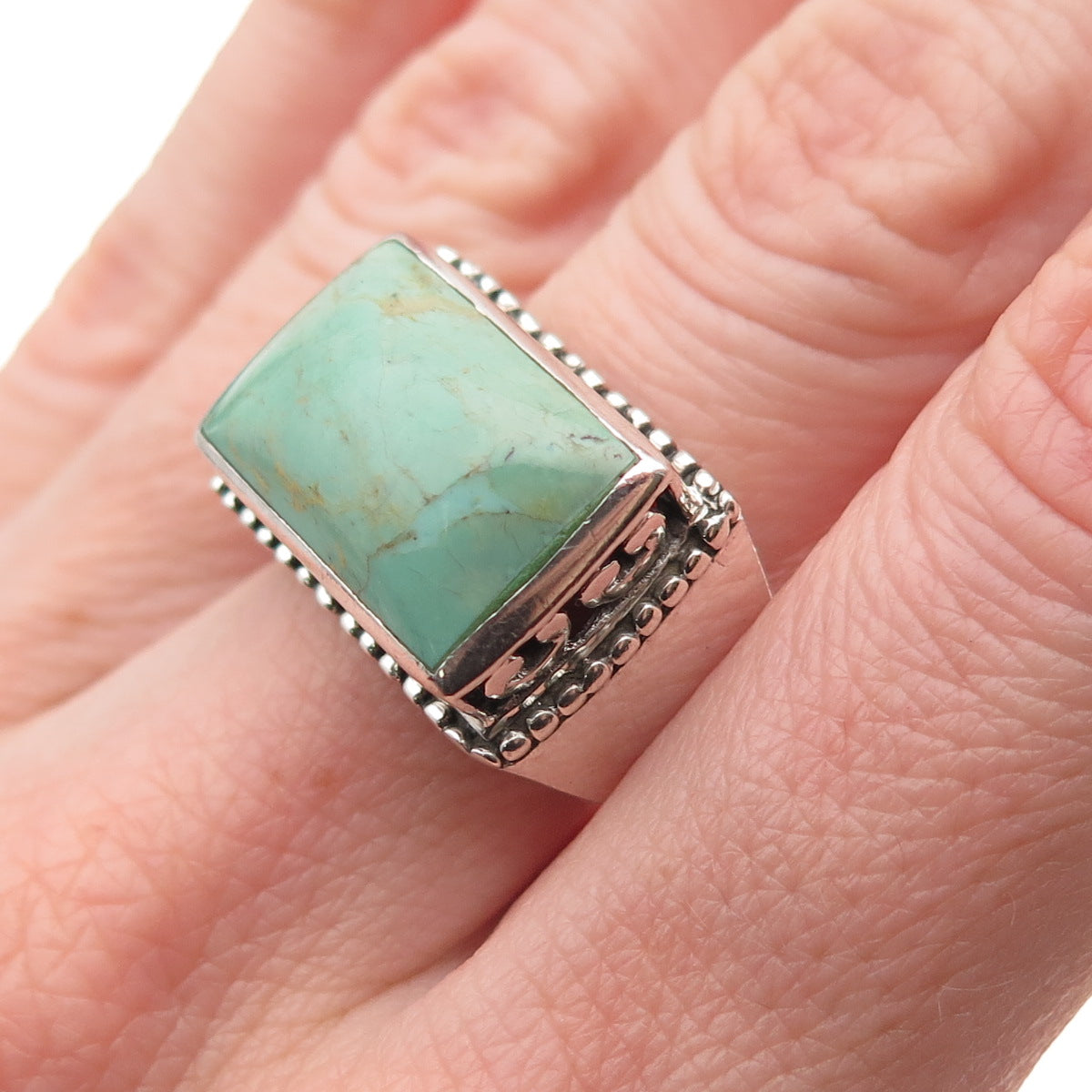 Sidney Evan 925 Sterling Silver Vintage Real Turquoise Oxidized Ring Size 8