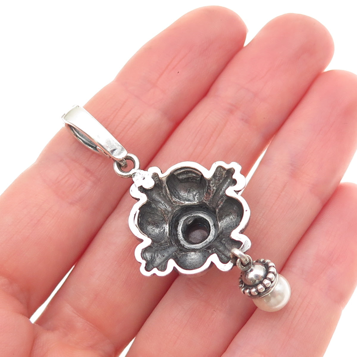 Anita Selinger Sterling Silver 14K Gold Vintage Real Pearl & Blue Topaz Pendant