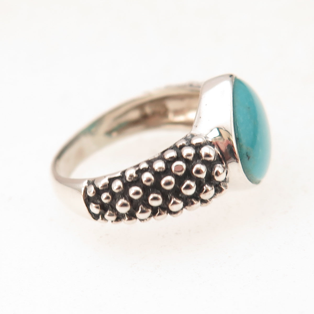 925 Sterling Silver Vintage Real Turquoise Oxidized Ring Size 6