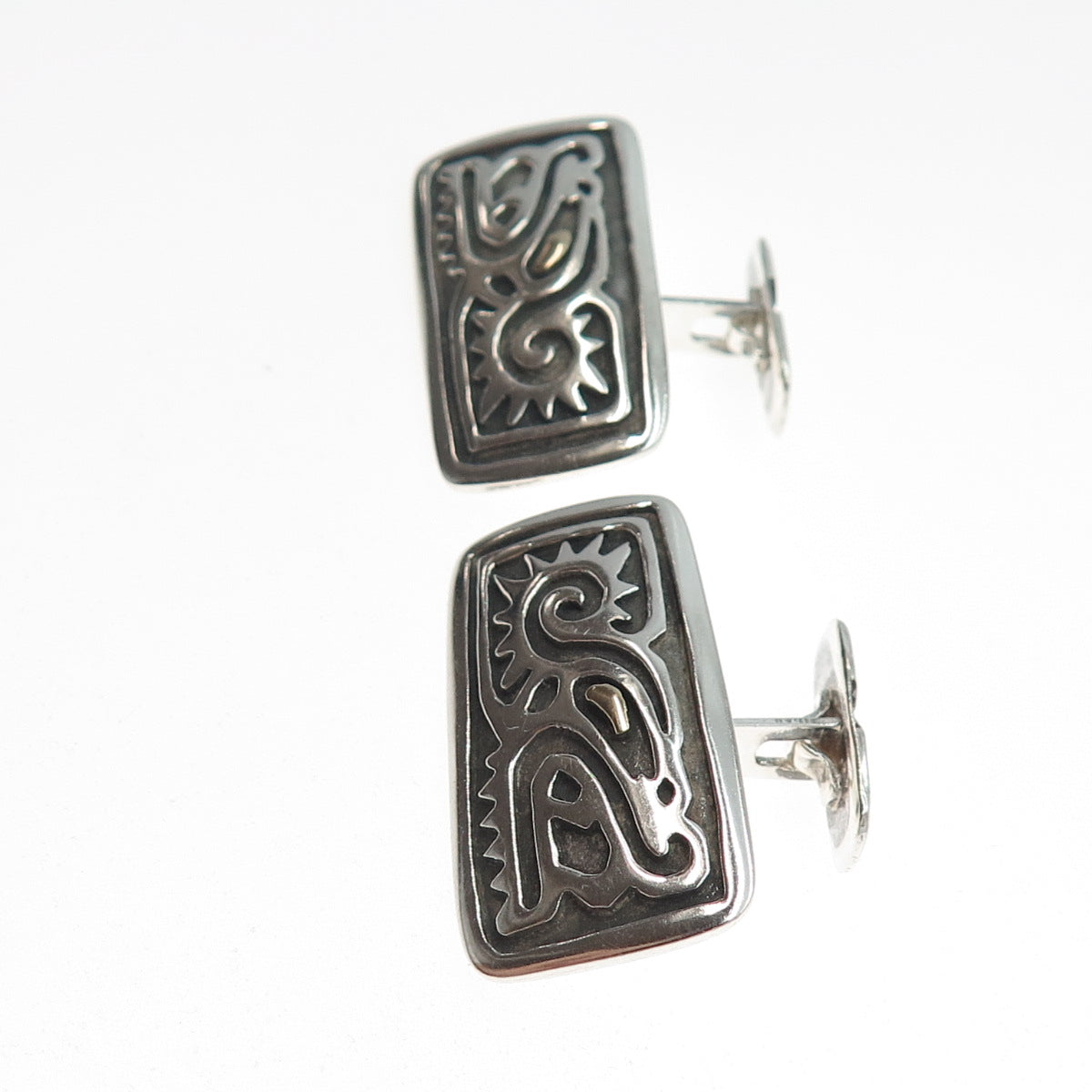 Old Pawn Sterling Silver Vintage Southwestern Tribal Symbol Oxidized Cufflinks