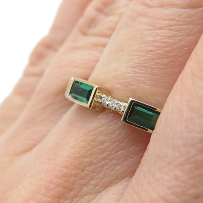 925 Sterling Silver Gold Plated Real Chrome Diopside & C Z Stackable Ring Size 7