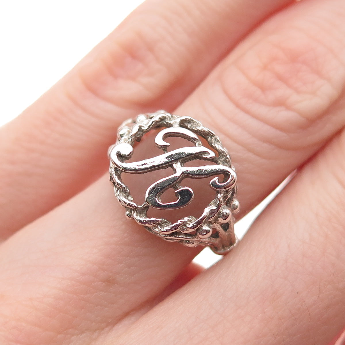 925 Sterling Silver Vintage Letter K Initial Oxidized Ring Size 6