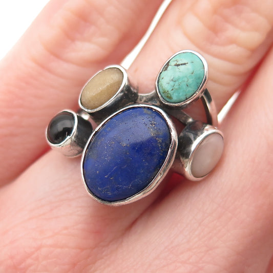 Spencer Navajo Old Pawn Sterling Silver Vintage Multi-Color Gem Ring Size 5.5