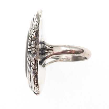 Old Pawn Sterling Silver Vintage Southwestern Black Onyx Tribal Ring Size 9.5