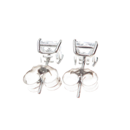925 Sterling Silver Princess-Cut C Z Stud Earrings