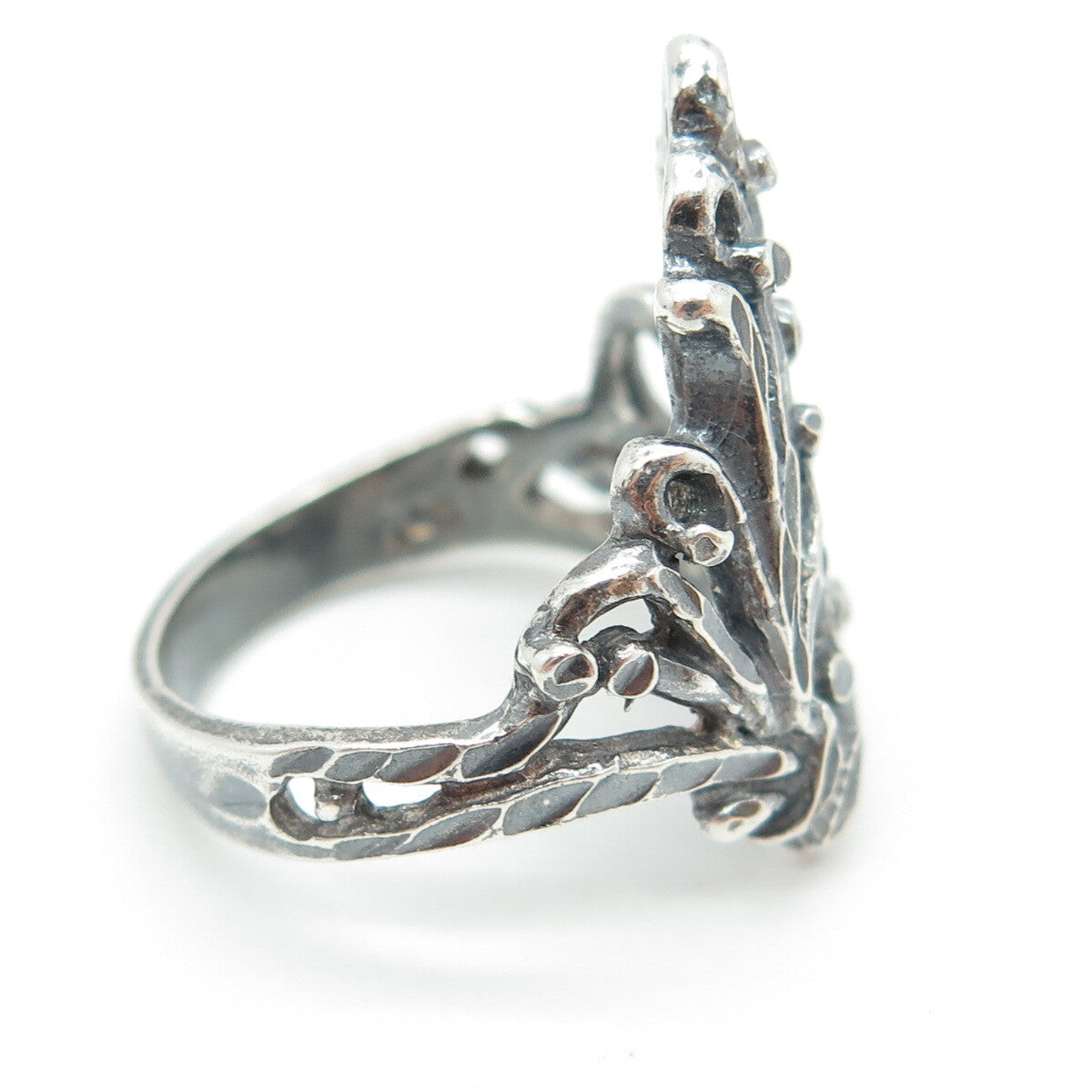 925 Sterling Silver Vintage Modernist Leaf Ring Size 7