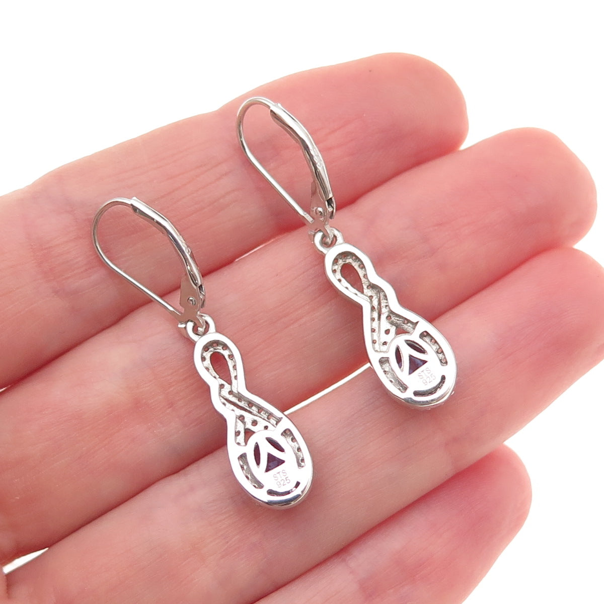 Chuck Clemency 925 Sterling Silver Real Tanzanite & White Topaz Dangle Earrings