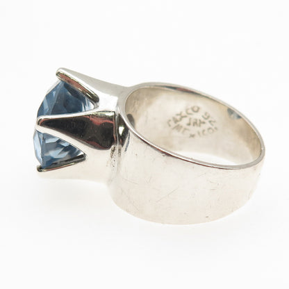 925 Sterling Silver Vintage Mexico Round-Cut Blue C Z Modernist Ring Size 7