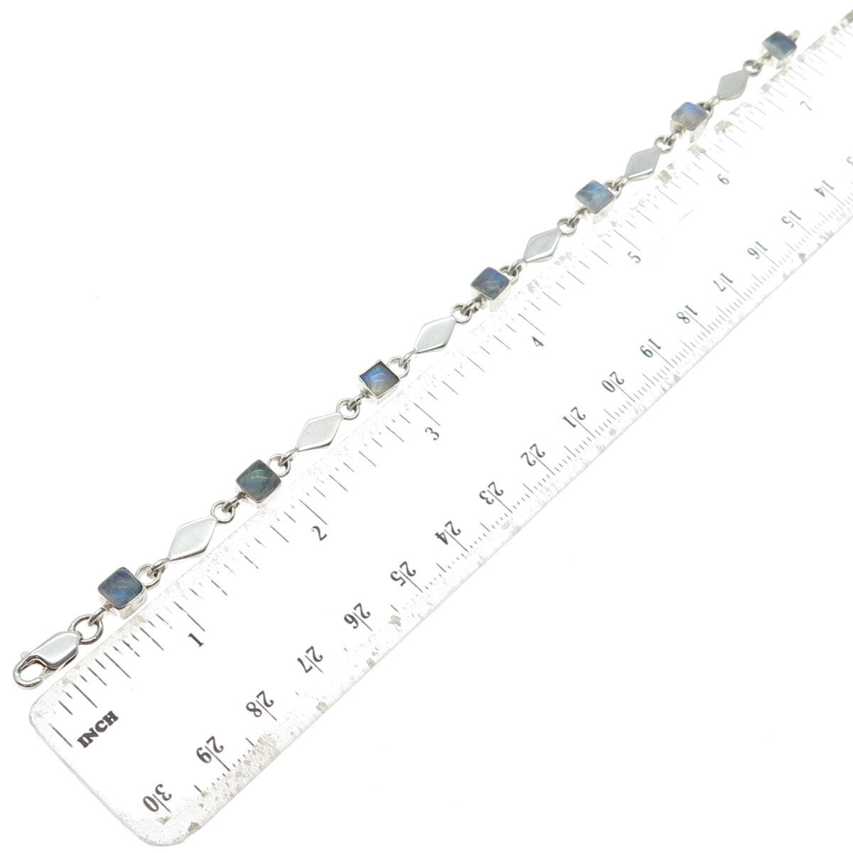 DOUG PAULUS Sterling Silver Vintage Real Moonstone Geometric Link Bracelet 7"
