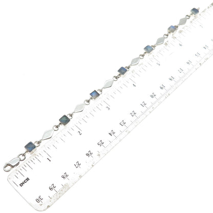 DOUG PAULUS Sterling Silver Vintage Real Moonstone Geometric Link Bracelet 7"