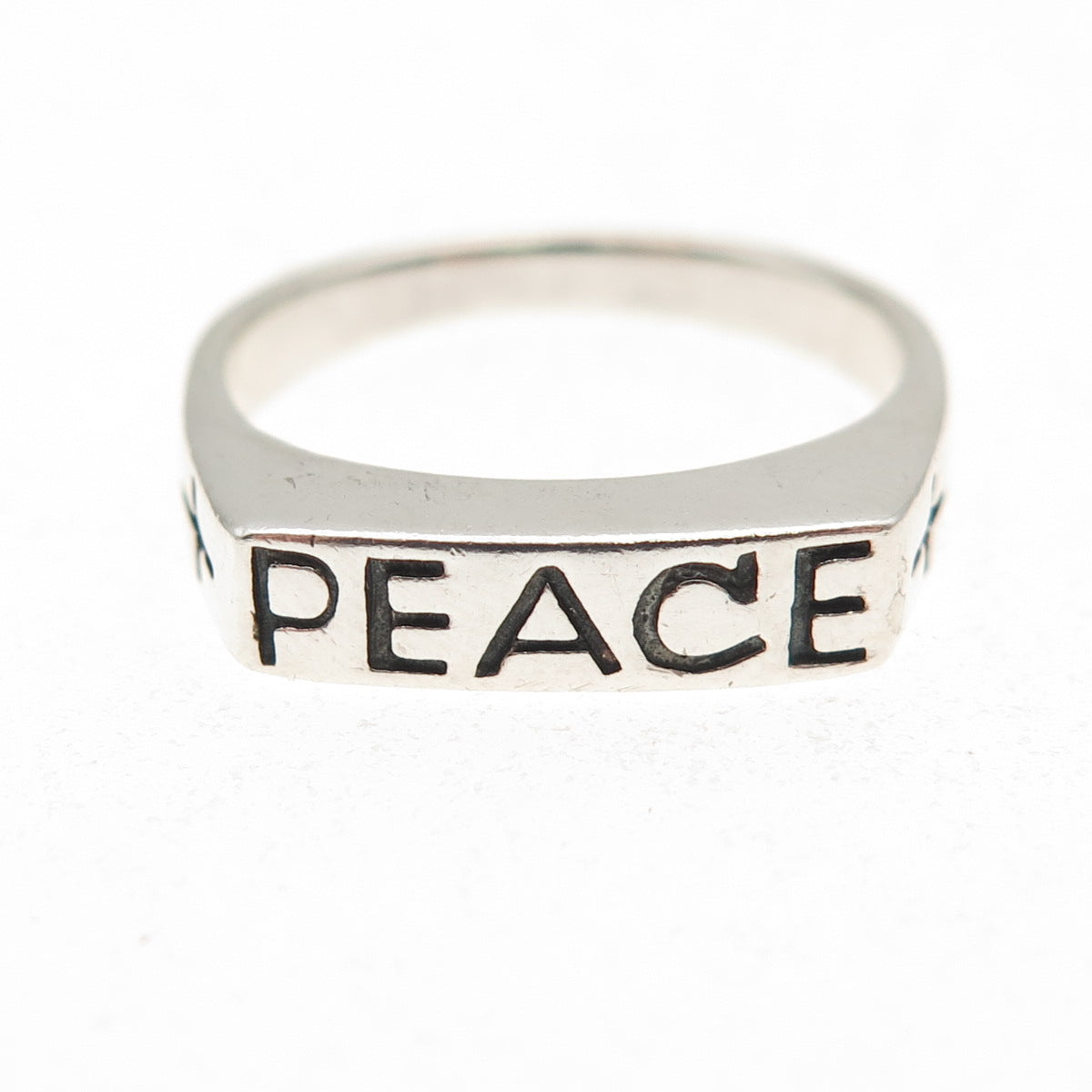 925 Sterling Silver Vintage Peace Bar Ring Size 7