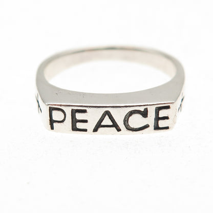 925 Sterling Silver Vintage Peace Bar Ring Size 7