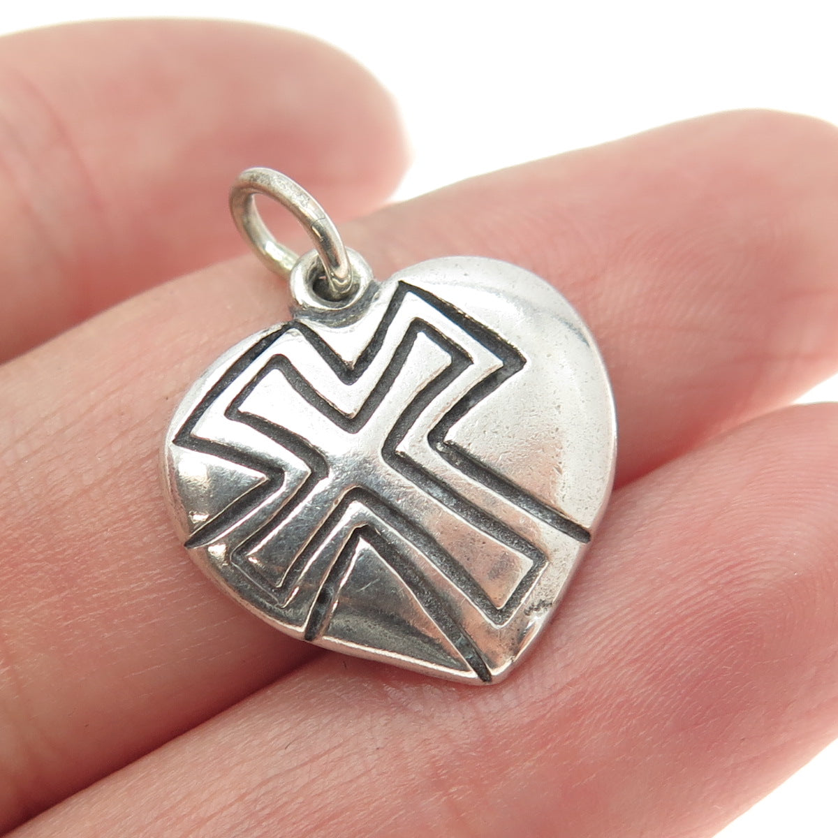 925 Sterling Silver Vintage Cross Heart Charm Pendant