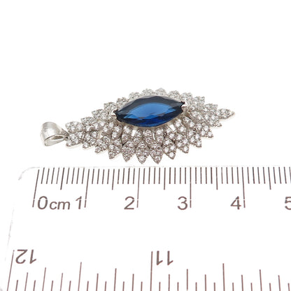 925 Sterling Silver Marquise-Cut Blue & Round-Cut White C Z Charm Pendant