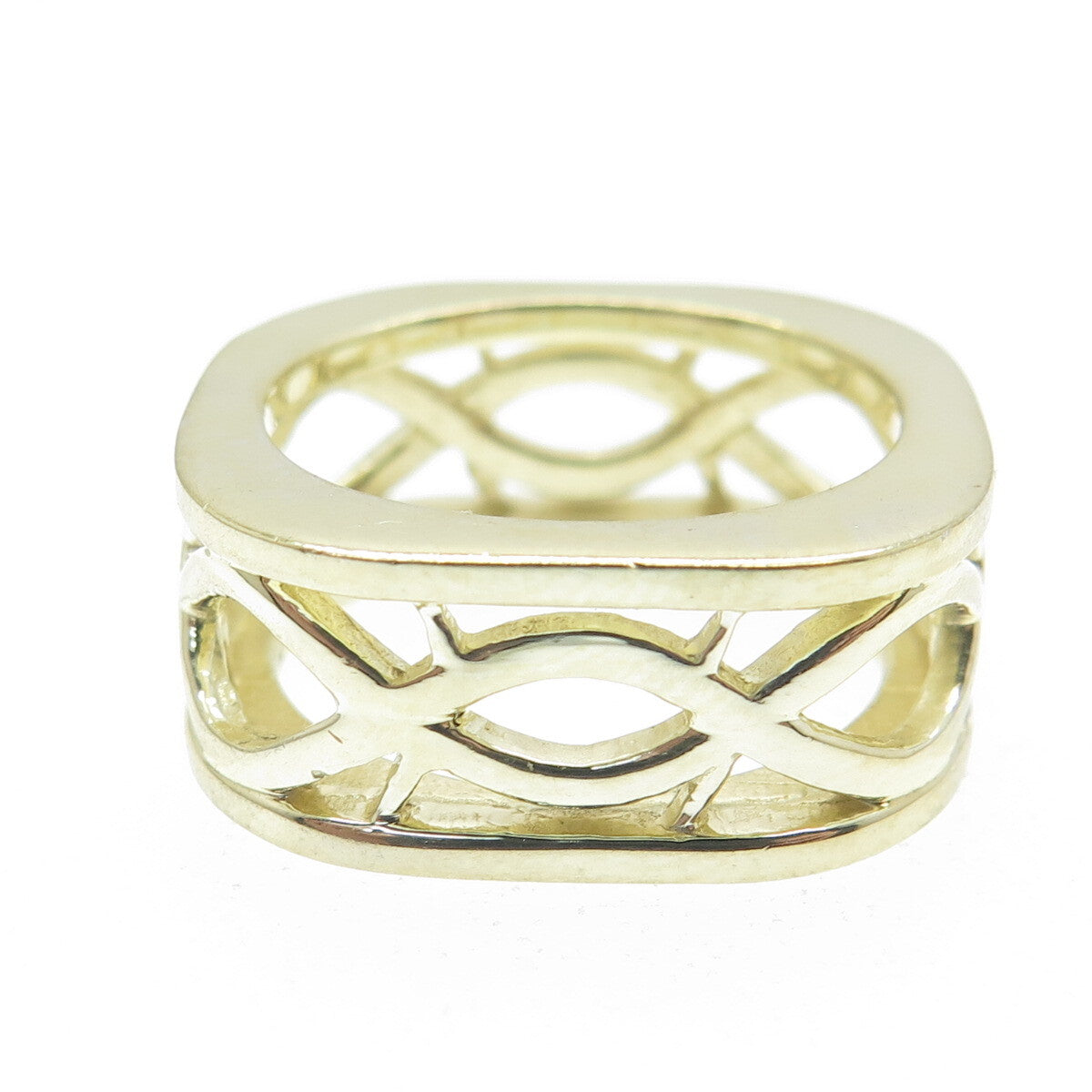 925 Sterling Silver Gold Plated Woven Square Band Ring Size 7.5