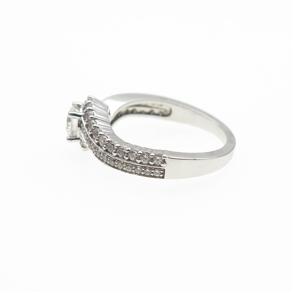925 Sterling Silver Round-Cut C Z Engagement Bypass Ring Size 6.5