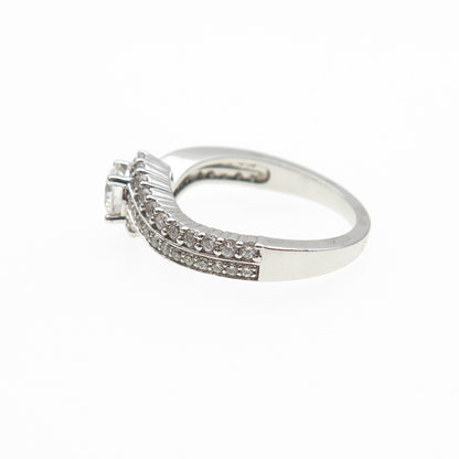 925 Sterling Silver Round-Cut C Z Engagement Bypass Ring Size 6.5