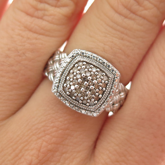 J. STELLA 925 Sterling Silver Real Champagne Diamond Woven Ring Size 7.25