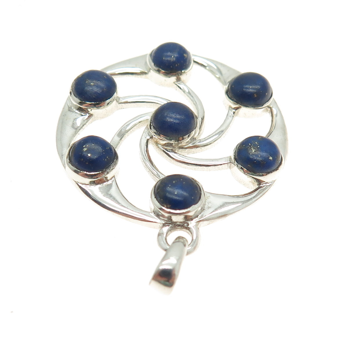 925 Sterling Silver Vintage Real Lapis Lazuli Twisted Charm Pendant