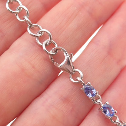 925 Sterling Silver Real Oval-Cut Tanzanite Bracelet 7-8"