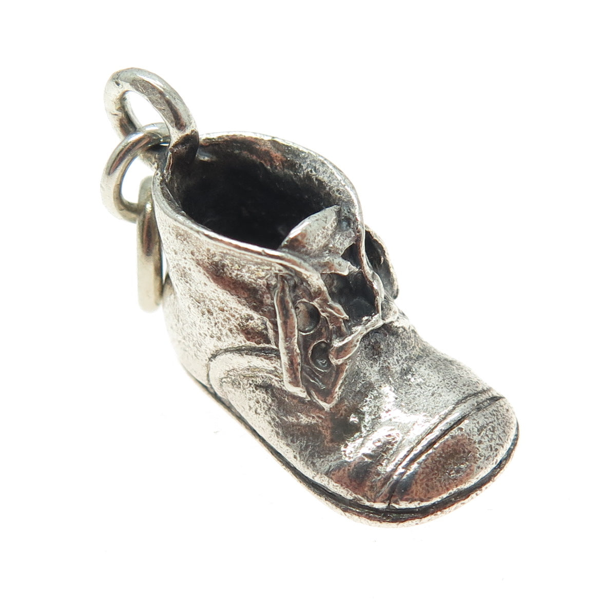 925 Sterling Silver Antique Art Deco Baby Shoe Minimalist Oxidized Pendant