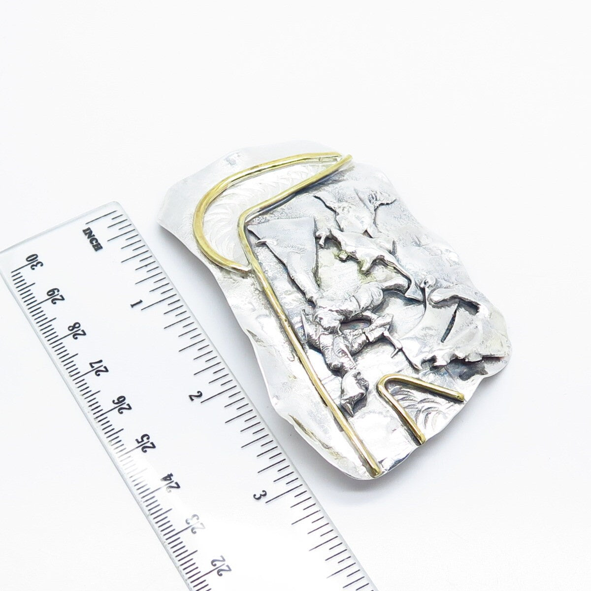 925 Sterling Silver 2-Tone Vintage Modernist Pin Brooch / Pendant