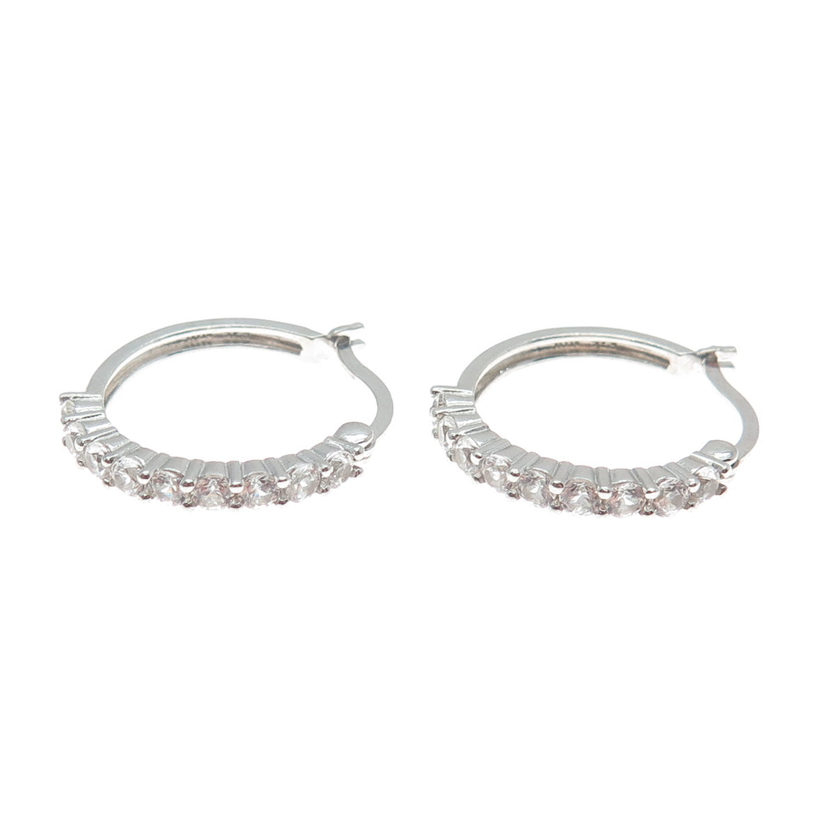 925 Sterling Silver Round-Cut Shaped C Z Hinged Hoop Earrings