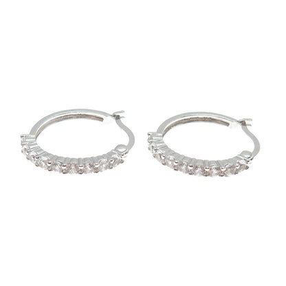 925 Sterling Silver Round-Cut Shaped C Z Hinged Hoop Earrings