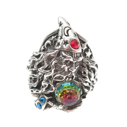Shube 925 Sterling Silver Vintage Rhinestone & Crystal Wizard Ring Size 12.25