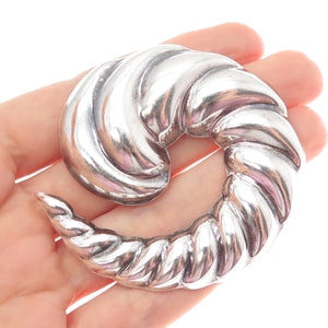 925 Sterling Silver Vintage Mexico Modernist Ribbed Spiral Pin Brooch / Pendant