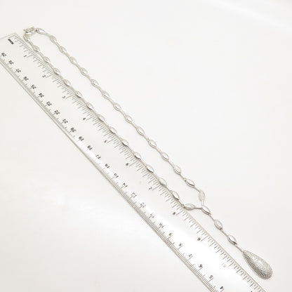 925 Sterling Silver Pave C Z Bowling Pin Chain Necklace 16"