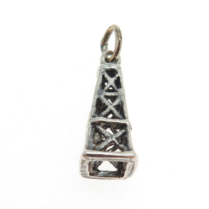 925 Sterling Silver Vintage Oil Derrick 3D Charm Pendant