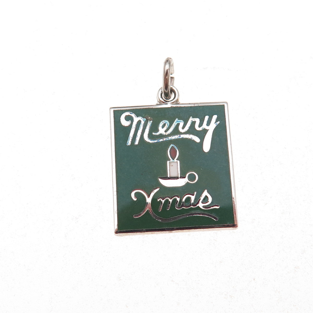 Wells 925 Sterling Silver Vintage Enamel Merry Christmas Charm Pendant