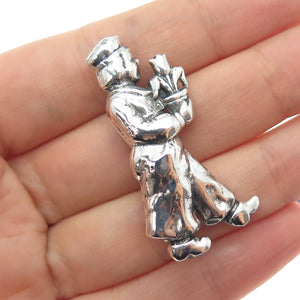 925 Sterling Silver Antique Art Deco Man w/ Tulip Flower Oxidized Pin Brooch