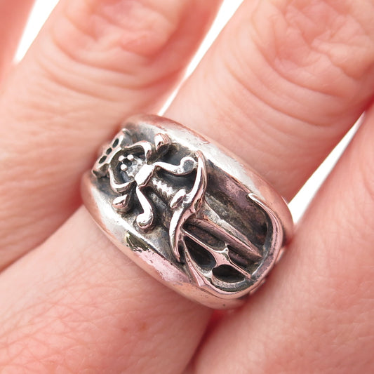 CHULYAKOV 925 Sterling Silver Vintage Royal Sword Oxidized Ring Size 7.5