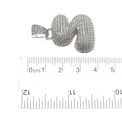 925 Sterling Silver Round-Cut C Z Letter S Initial Charm Pendant