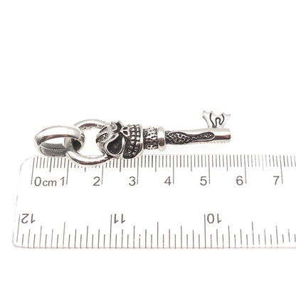 925 Sterling Silver Vintage Flaming Skeleton Key Oxidized Pendant