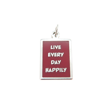 925 Sterling Silver Red Enamel Live Every Day Happily Minimalist Charm Pendant